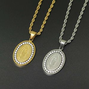 Collana con ciondolo di diamanti Fashion-Virgin Mary per uomo donna Pendenti di lusso in oro argento cristiano religioso Catene in acciaio inossidabile245j