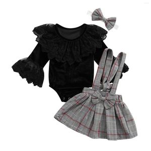 Abiti per ragazza Betrodi Born Infantile Vestiti per neonati Set Velluto Manica lunga Body in pizzo T-shirt Gonna con bretelle Fascia 3 pezzi Abiti