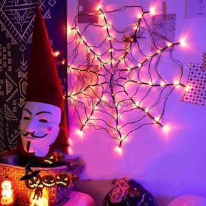 Stringhe LED Party Thrisdar 70LED Halloween LED Rete a rete Luce Arancione Viola Ragnatela Luce Rete viola impermeabile per decorazioni di Halloween spaventose HKD230919