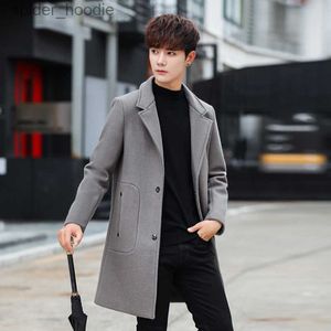 Misturas de lã masculina casaco coreano longo casaco de lã homem jaqueta preta único breasted casacos masculinos abrigo abrigo hombre invierno kj256 s l230919