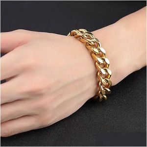 Bracciale a catena in acciaio inossidabile con osso di serpente Braccialetti a maglia cubana Hip Hop in oro per donna Uomo Gioielli di moda Consegna di goccia Dhvbj