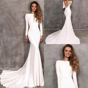 2021 Vintage Berta Kılıf Gelinlik Streç Saten Uzun Kollu Backless Gelinlikler Vestidos De Novia Gelinlik M231a