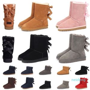 Women Boots Pumps Snow Boots Fur Fur Boot Sencice Booties Short Season New Booty Style Luxury Outdoor Chestnut 2 Bow Grils 36-41