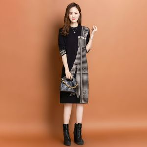 Autumn Winter Designer Black Knitted Dresses Women Long Sleeve Vacation Party Soft Warm Graphic Sweaters Dress 2023 Office Lady O-Neck Slim Fit Stylish Midi Frocks