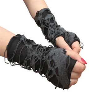 Gebrochene Schlitzhandschuhe Sexy Gothic Fingerlose Handschuhe Halloween Handschuhe Schwarz Ripped Holes Dekor Cosplay Handschuhe für Erwachsene GC2311