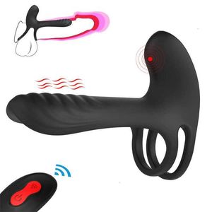 Vibrerende cockring dubbele penis met tongclitoraalstimulator voor erectieverbeterende vibrators voor koppels