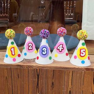 Baby Birthday Hat Colorful Fur Ball Felt Cloth Children 100 Day Party Photography Props 230920