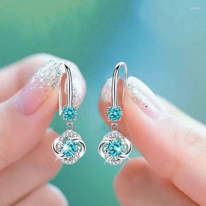 Dangle Earrings Silver 925 Jewelry Sapphire Siver韓国耳白/青/ピンクカラーパーティーデートギフト卸売