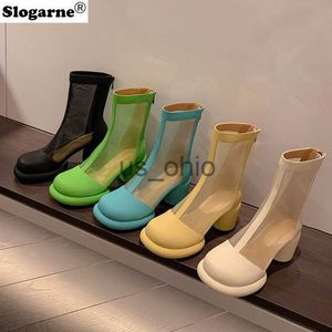 Botas Moda Sandálias Femininas 2023 Verão Nova Malha Botas Frescas Mulheres Sandálias de Topo Europeu Americano Botas Ocas Saltos Meninas Bombas J230919