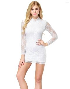 Casual Dresses Women Mock Neck Sexy Long Sleeve Floral Lace Mini Bodycon Dress