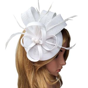 Sombreros de ala ancha cubo elegante sombrero de plumas mujer lujo lino hilado arco facinadores para mujeres ceremonia de boda de lujo iglesia 230919