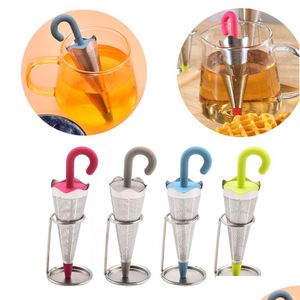 Te -infusers återanvändbar paraply infuser med droppfack för koppar muggar och tekannor rostfritt stål finnät sil sile lock löst droppe dhouh