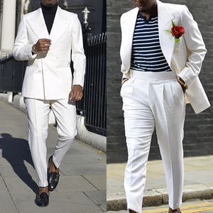 Abiti da sposo bianchi da uomo, smoking da sposa, giacca con risvolto a punta e pantaloni, abiti da lavoro in 2 pezzi, blazer e pantaloni