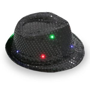 New Jazz Hats Flashing Light Up Fedora Caps Sequin Cap Fancy Dress Dance Party Hats Unisex Hip-Hop Lamp Luminous Cap