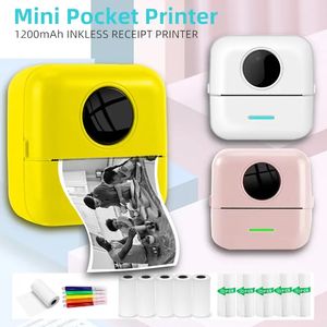 Pocket Printer Wireless BT Thermal Printers With 11 Rolls Printing Paper And 1200mAh Battery, Portable Inkless Printer For IPhone Mini Sticker Printe