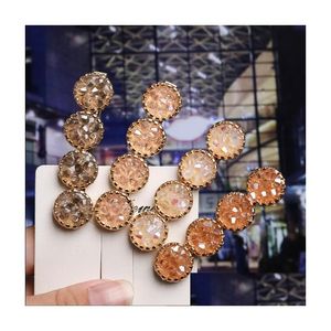 Mode Korea Crystal Rhinestones Hair Clips Girls Hairn Pins Geometric Round Hairgrip Women Barrette Accessories Drop Delivery DH5XZ