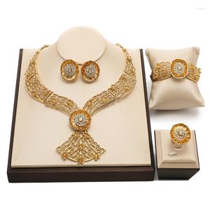 Halskette Ohrringe Set Hochwertiger Dubai 18K vergoldeter Schmuck für Frauen Italienische Sets Echt