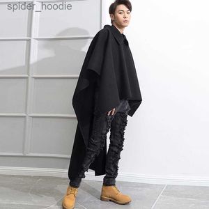 Mäns ullblandningar Spring och Autumn Men's New Personalized Custom Fashion Large Size Front Short Back Long Pullover Cloak Loose Woolen Coat S-5XL L230919
