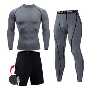 Men Compression set MMA Long Sleeve T-shirt Men's Tight Pants Fitness Bodybuilding Clothes Skull Top Rashguard Sport Suit Men1817