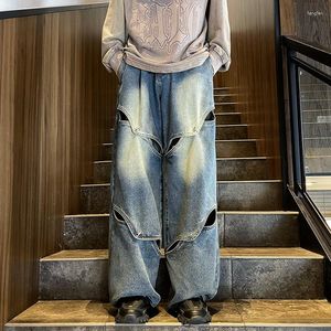 Męskie dżinsy amerykańskie retro metalowe klamra Dekonstruowana nisza High Street Przyczynowo luźne spodnie szerokokątne