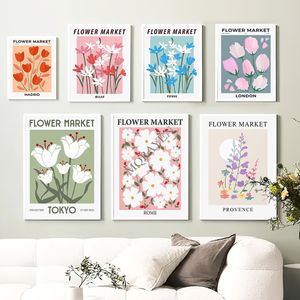 Målningar Färgglada abstrakt blomma Marknadsformer Konst Canvas Målning Nordiska affischer och tryck Väggbilder för vardagsrumsdekoration 230919