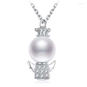 Pendant Necklaces Zircon Simulated Pearl Angel & Pendants For Women Retro Long Chain Female Necklace Fashion Jewelry 2023