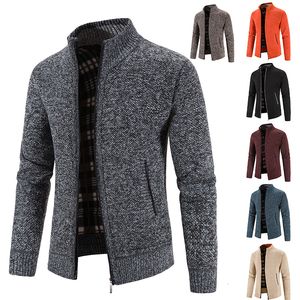 Мужские куртки, 8 цветов, осень-зима 2023, плюшевая и утолщенная куртка с воротником-стойкой, вязаный кардиган с полувысоким воротником, свитер для мужчин 230919