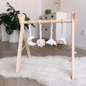 Rattles Mobiles Baby Play Gym Frame Wooden Beech Activity Gym Frame Stroller Hanging Pendants Toys Teether Ring Nursing Rattle Toys Room Decor 230919