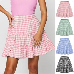 Röcke 2023 Sommer Damen College-Stil Kleine frische Plaid Hohe Taille Lose A-Linie Kurzer Rock