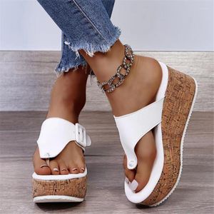 Sapatos de vestido plus size 35-43 verão chinelos femininos moda casual flip flops cor sólida cunha slides feminino plataforma de salto alto