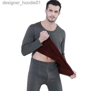 Women's Thermal Underwear new thermal underwear mens long johns men Autumn winter shirt+pants 2 piece set warm thick velvet L230919