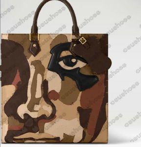 SAC PLAT NV Tote Outono Inverno 2023 Mostrar Camuflagem Face Bag Compras Crossbody Mens Designer Bolsas Luxurys Bolsas Coloridas Desenho Olhos Ombro Sacos de Negócio