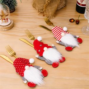 クリスマスカトラリーセットバッグドワーフナイフとフォークセットフェイスレスオールドマンの食器バッグクリスマステーブル装飾