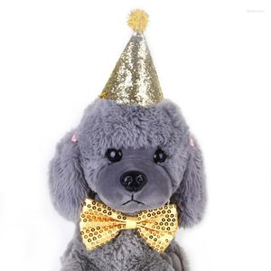 Hundkläder 2st/Set Pet Birthday Party Cone Hat med Bowknot Justerbar paljett Topper för små hundar Katter Julens husdjur Tillbehör