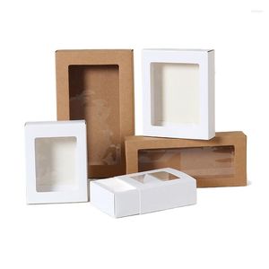 Gift Wrap 5pcs Kraft Paper Box Drawer Cookie Candy Cake Boxes Packaging With Clear PVC Window DIY Display Wedding Party Decor