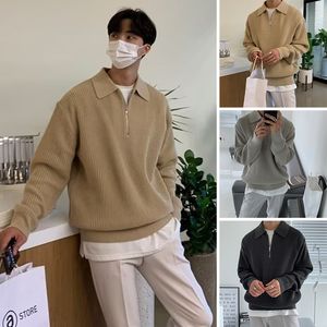 Men's Sweaters Polo Tshirts for Men Fashion Versatile Casual Solid Color Sweater Jacket Zip Long Sleeved Loose Fitting Shirt Autumn 2023 230918