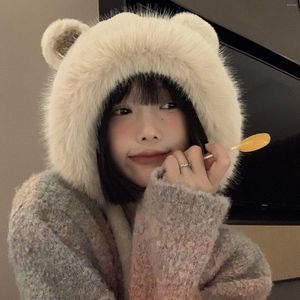 Береты, корейская версия, головной убор с милыми медвежьими ушками, женская осенне-зимняя шапка с мягкой подкладкой, утолщенная уличная защита от холода, ухо