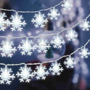 LED Strings Party 10m Snowflake String Lights Battery Operated Christmas Lights Festoon Winter Wonderland Decorative Garland för Xmas Tree HKD230919