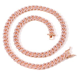 Necklace 9mm single row pink zircon hip-hop Cuban chain men's and women's hiphop accessories