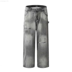 High Street Vibe Made Old Washed Cut Torn Jeans, Men and Women's American Trendy Brand Slimming Straight Leg Pantsq3rp