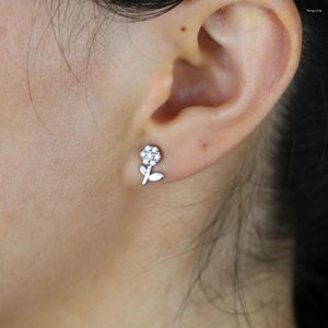 Stud Earrings Sweet Sterling Silver Earings 925 Women Delicate Flower Leaf Earring Fashion Jewelry Cubic Zirconia Cute Shape Studs