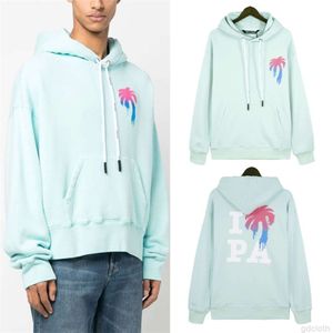 Designer Fashion Clothing Luxury Mens Sweatshirts Palmes Angel Angels Gradient Palmes Tree Light Blue Sweater Mens and Womens High Street Fashion Märke Loose Hoodi