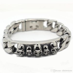 Stainless steel bracelet Solid 15MM Wide Heavy Men's Skeleton Skull Bracelet Punk Rocker Ghost Bangle Biker Jewelry Bracelets225g