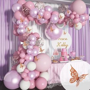 Outros suprimentos para festas de eventos Macaron Balloon Garland Arch Kit Rose Gold Butterfly Metal Rosa Roxo Balões para decorações de casamento de aniversário 230919