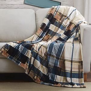 Bedding sets Winter Cabin Blue Tan Farmhouse Super Soft Micro Fleece Tartan Plaid Plush Lightweight Dual Sided Decorative Couch Sofa Travel 230919