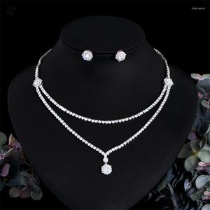 Комплект ожерелья и серег в корейском стиле Ins, свадебные платья, 2 предмета, легкая роскошная многослойная циркониевая цепочка на ключицу