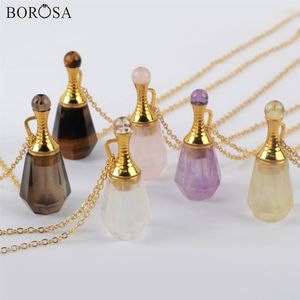 Borosa 3pcs 26inch yaldızlı ametistler doğal taş parfüm şişesi kolye esansiyel yağ difüzör gül kuvarslar kolye wx1223-n288v