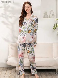 Kvinnors sömnkläder Kvinnor Plus Size S -3XL NYA 100% VISCOSE PAJAMAS SET LÅNG -SLEEVED TROUSSERS LAMMA PAJAMAS SUT Nattkläder kostym Sleepwear Pijama L230919