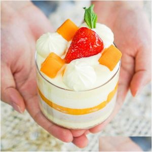 Packing Boxes Wholesale 200Ml Round Fruit Ice Cream Transparent Mini Dessert Cups Mousse Cake Salad Container Party Supplies 5Pcs Drop Dh5Hg