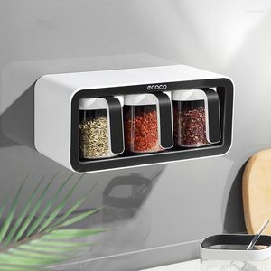 Storage Bottles Kitchen Wall Mount Spice Rack Sugar Bowl Salt Shaker Container Boxes With Spoons Organizer Utensils Sets